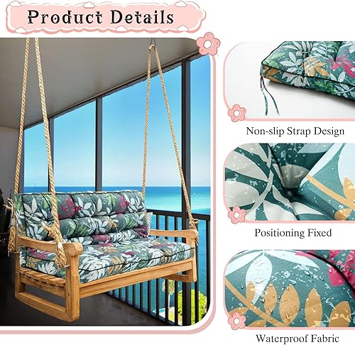 Miniatura 3 de Cojín para columpio de 2-3 plazas, cojines para exteriores con respaldo grueso de 4 pulgadas, almohadilla antidecoloración impermeable para jardín,