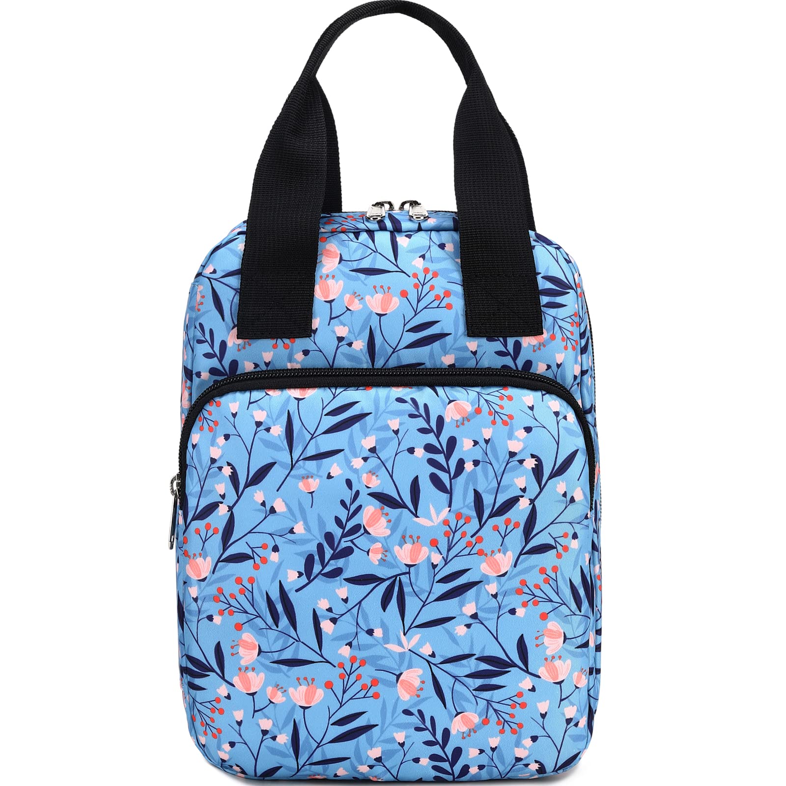 DSIUE Bible Cover for Women Girls Book Carrying Case Scripture Bag Church Bag with Handle and Zippered Pockets, 7.FLORAL/BLUE