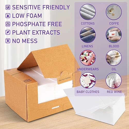 Miniatura 2 de Freelivity Hojas de detergente para ropa  200 tiras de jabón ecológicas para la ropa  Sin jarra de plástico Líquido hipoalergénico Menos Disolvible