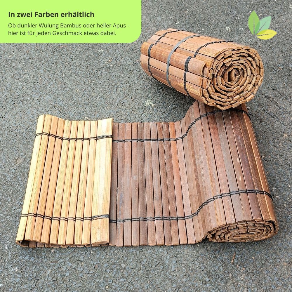 Bambusmatte | Wulung | 40cm x 200cm x 0,5cm | für Pflanzkübelverkleidung | Bambusabdeckung | wetterfeste Bambusmatte für Blumentöpfe