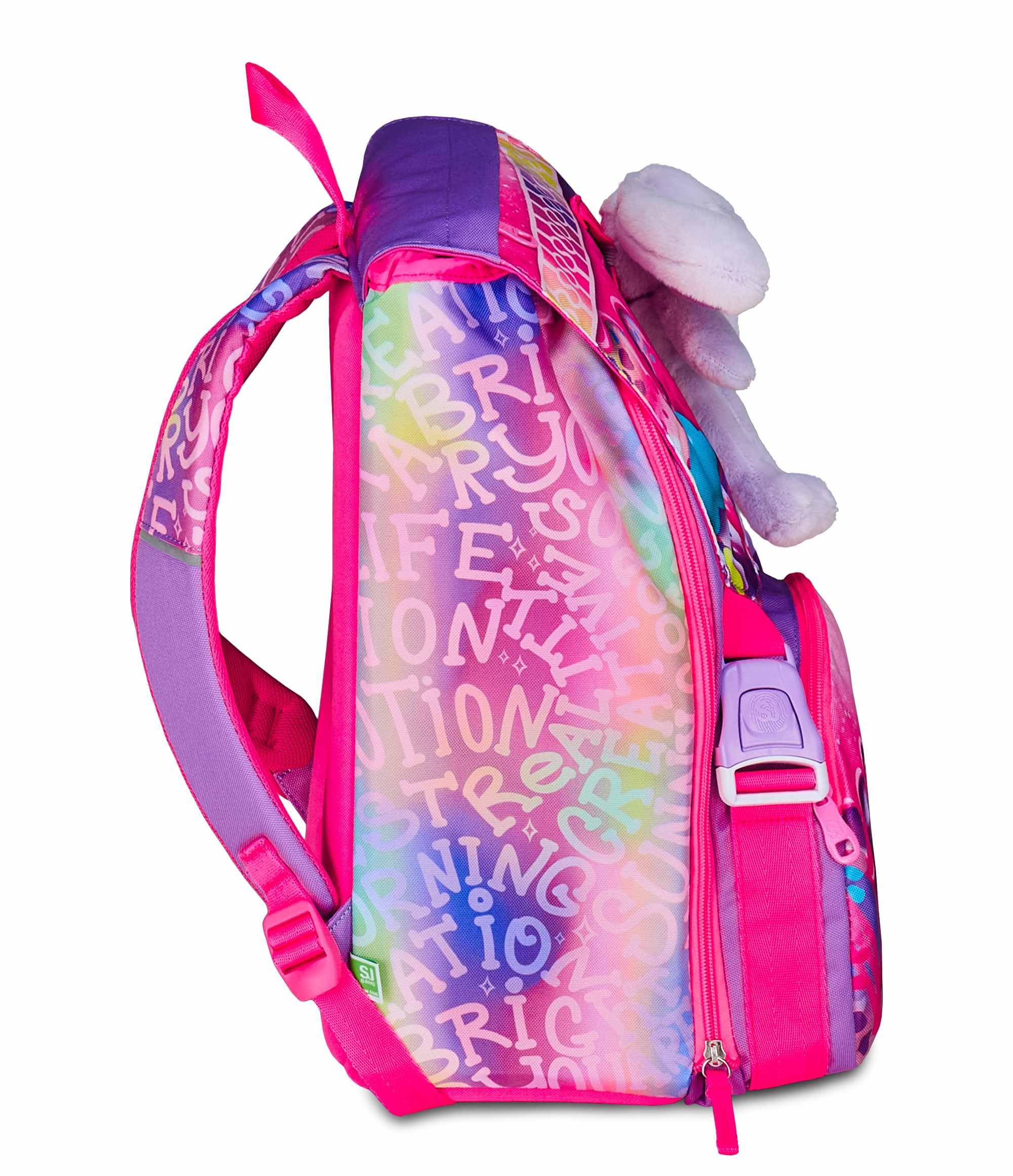 SJ GANG STYLE JAM GANG Zaino Scuola Estensibile Big, Fucsia, Zaino con Divisorio Interno, Tasca per Borraccia, Peluche Coniglietto Abbinato, 24 L, Zaino Scuola Elementare, Zaino Bambina