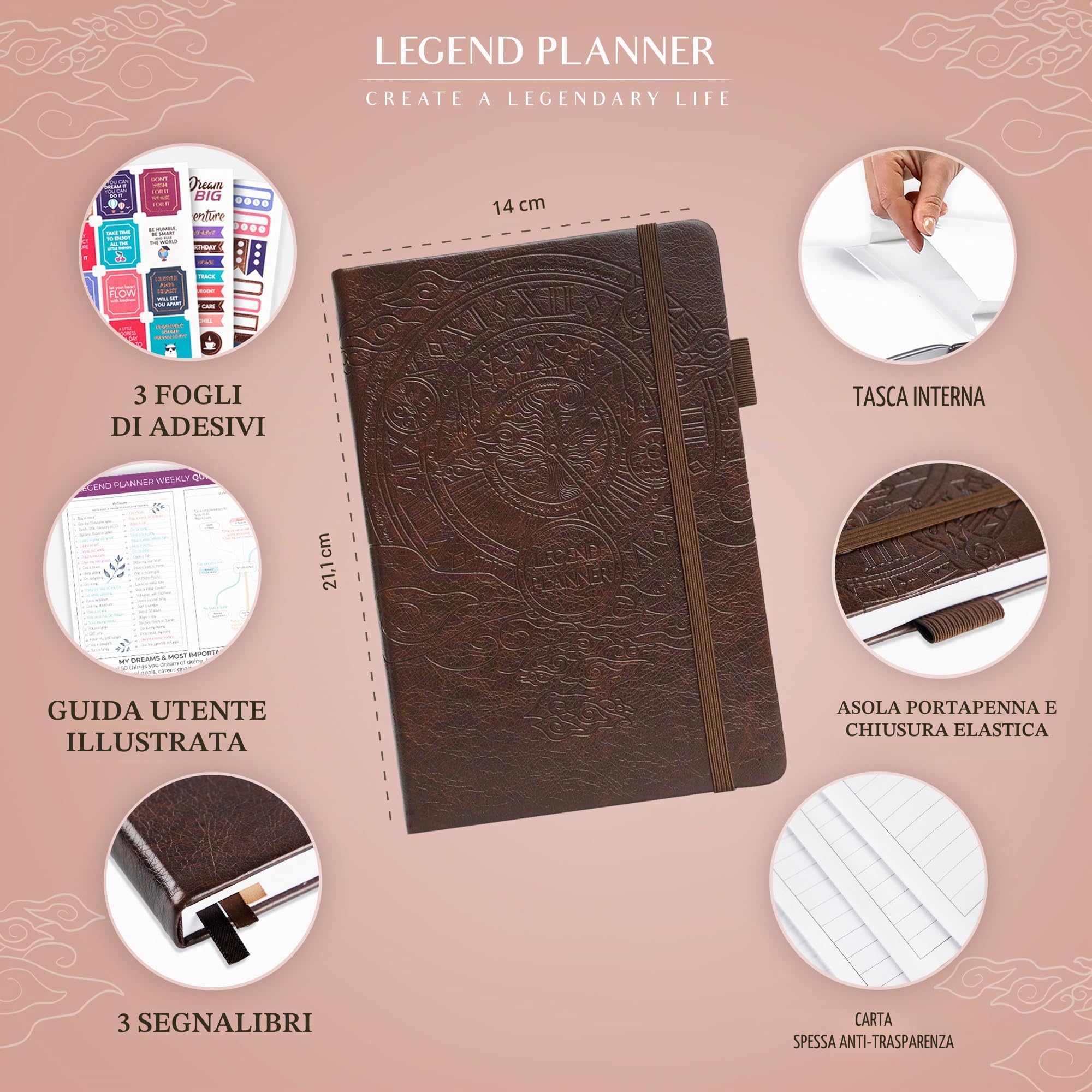 Legend Planner - Agenda settimanale e mensile senza date, per raggiungere i tuoi obiettivi e vivere più felice, taccuino organizer, diario di produttività, per donne e uomini