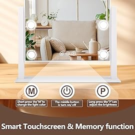 SLIMOON Lighted Makeup Mirror, 14x 12 Hollywood Vanity Mirror with 9 LED Bulbs, 3 Color Lights, and Detachable 10X Magnification Mirror, 1200mAh Rechargeable, Touch Control, 360Rotation (White)