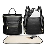 miss fong Diaper Bag Backpack Baby Diaper Bag, Large Leather Diaper Backpack with 16 Pockets Travel Diaper Bag with Diaper Changing Pad, Stroller Straps & 2 Insulated Pockets(Convertible, Black)