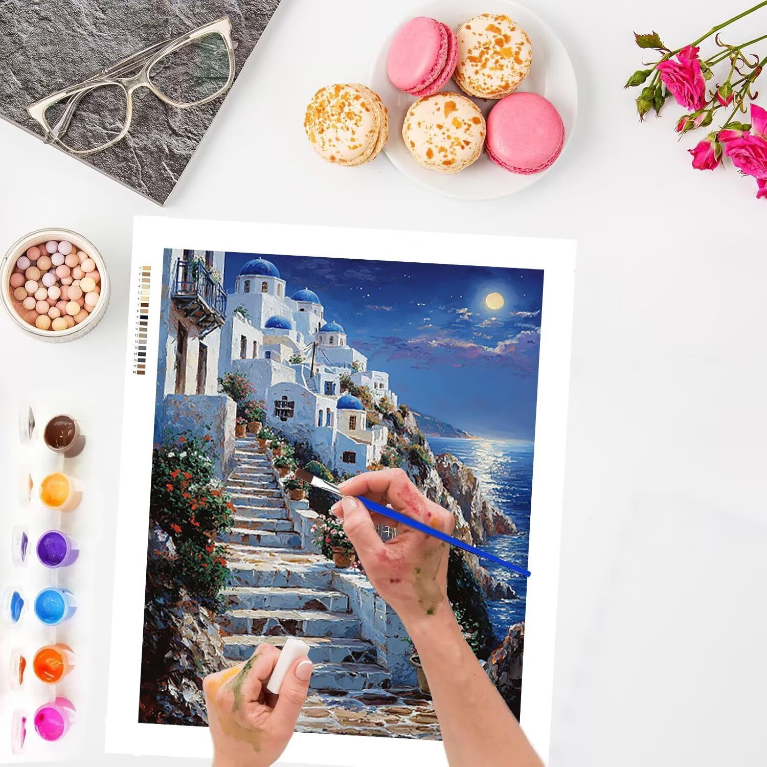 WEISHIWE Malen nach Zahlen Erwachsene Insel Santorini, 70x90cm x-885