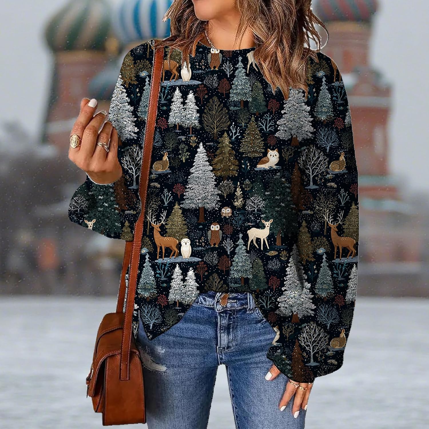 Womens Sweaters Novelty Festival Print Crewneck Knitted Pullover Tops Chunky Comfy Fall Winter Jumper - Image 2