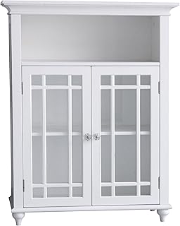 Elegant Home Fashions Neal Freestanding Floor Cabinet Bathroom Kitchen Living Room Storage with 2 Glass Doors 1 Open Shelf...