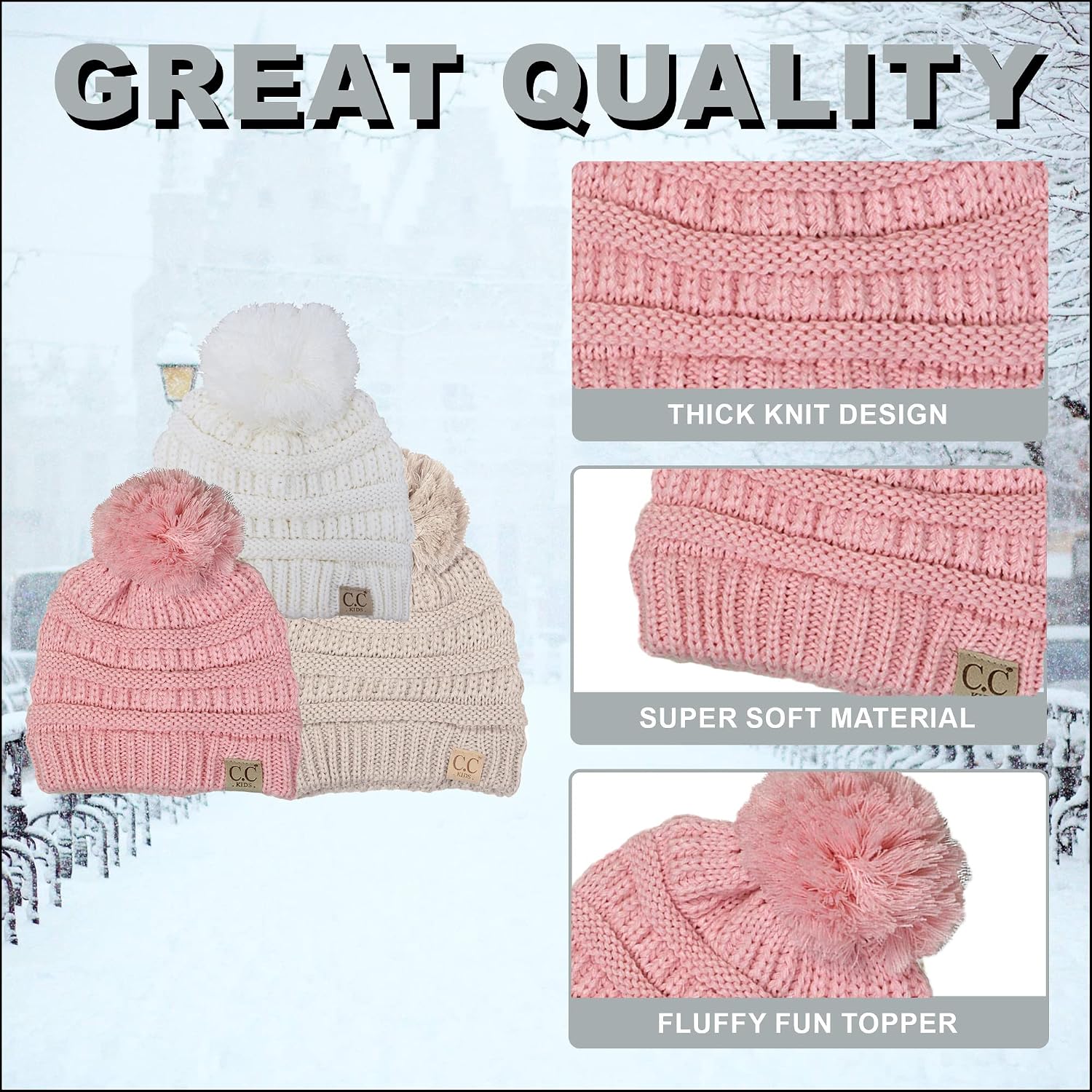 Funky Junque Toddler Pom Beanie – Kids Winter Hat for Ages 1–4, Baby Boy & Girl Knit Beanies, Warm Cozy Knit Snow Hats