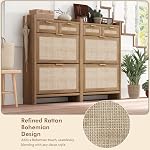 Shoe Organizer Cabinet Storage for Entryway - Slim Rattan Shoe Rack for Front Door Entrance, Narrow Hidden Shoe Cabinet with Flip Drawers, Boho Shoe Holder Cabinet,Two Doors, Oak