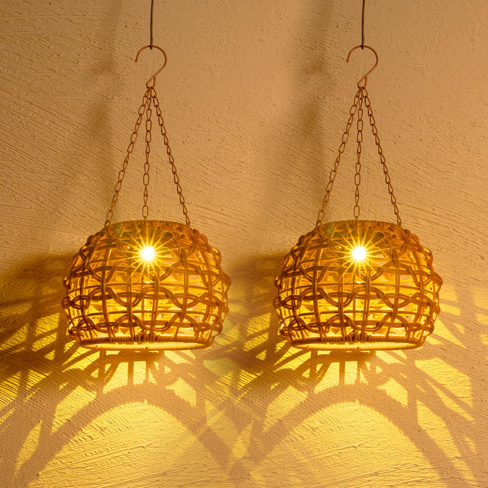 Lanterne solari da esterni, impermeabili, in rattan, da appendere, lampada solare per gazebo, pergola, portico, patio, vialetto, gradini, decorazione, regali per donne (2)