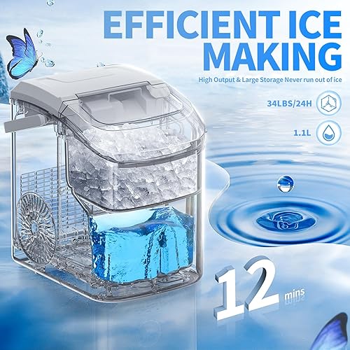 Vista 28 de Nugget - Máquina de hielo para encimera con hielo masticable suave, automática de 35 libras en 24 horas, máquina de hielo portátil de guijarros