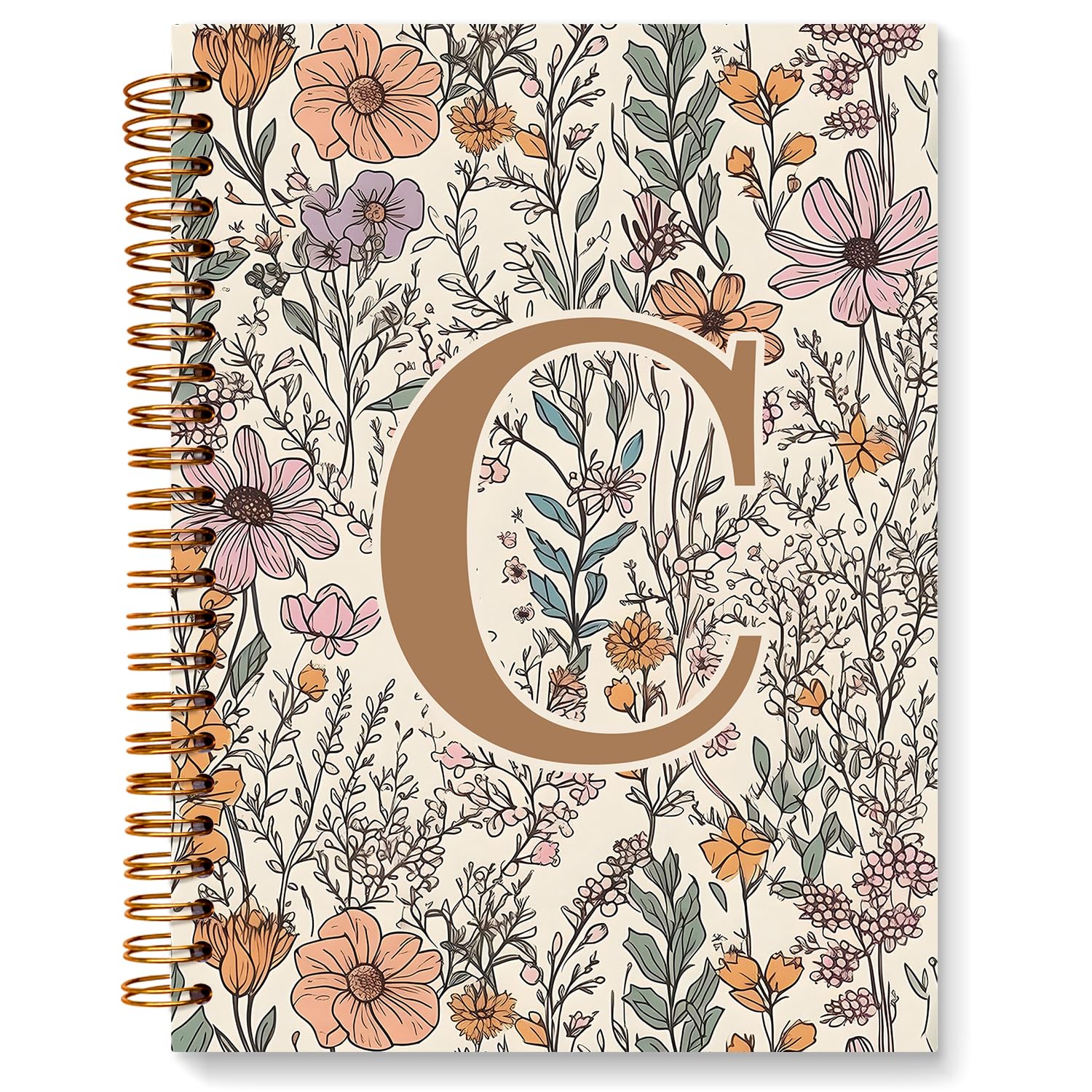 JXREQ Vintage Boho Floral Personalized Notebook, Initial Letter C Notebook Journal, Monogram Notebook, Monogrammed Gifts for Women, Boho Office