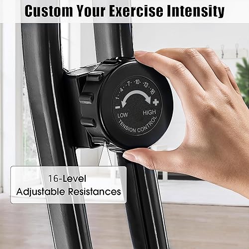 Miniatura 3 de Merax Bicicleta estática plegable, 3 en 1, bicicleta estática magnética para el hogar con resistencia de 16 niveles, bicicleta de ciclismo vertical