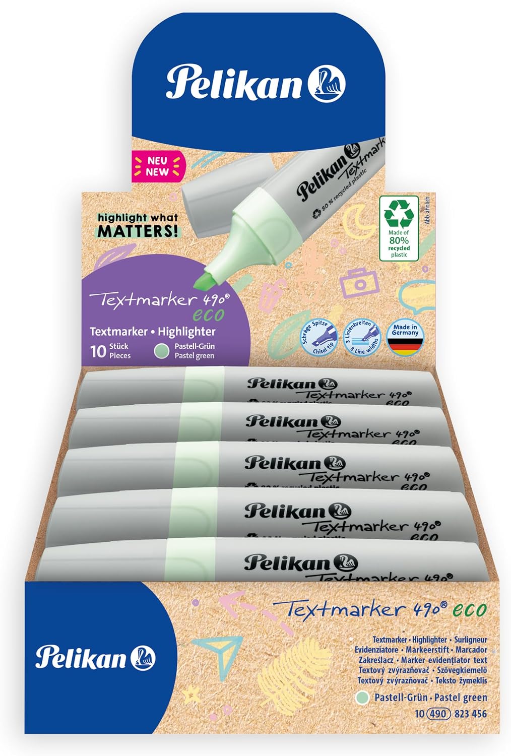 Pelikan Highlighters 490 eco Pastel Green Pack of 10 in Folding Box