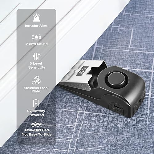 Miniatura 2 de KOVOSCH Paquete de 2 alarmas de tope de puerta, cuña de tope de puerta de seguridad con alerta de intruso de 120 dB, alarma de tope de puerta de