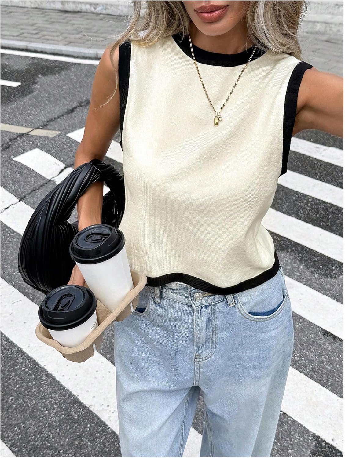 Milumia Women's Tie Bow Back Cropped Sweater Vest Round Neck Sleeveless Casual Knit Tank Tops - Image 6