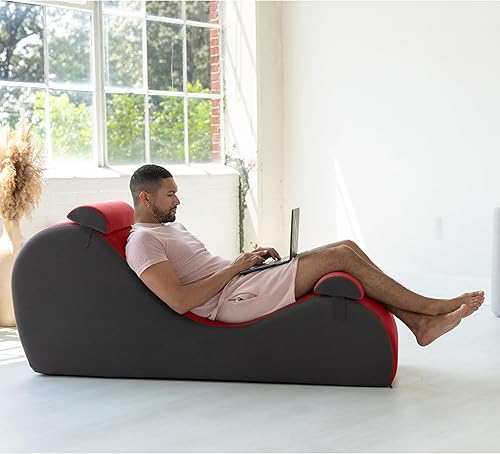 Miniatura 6 de Avana Chakra Yoga Chaise - 2 reposacabezas ajustables y asas con correas ajustables, micro terciopelomicrobucle, rojo y gris