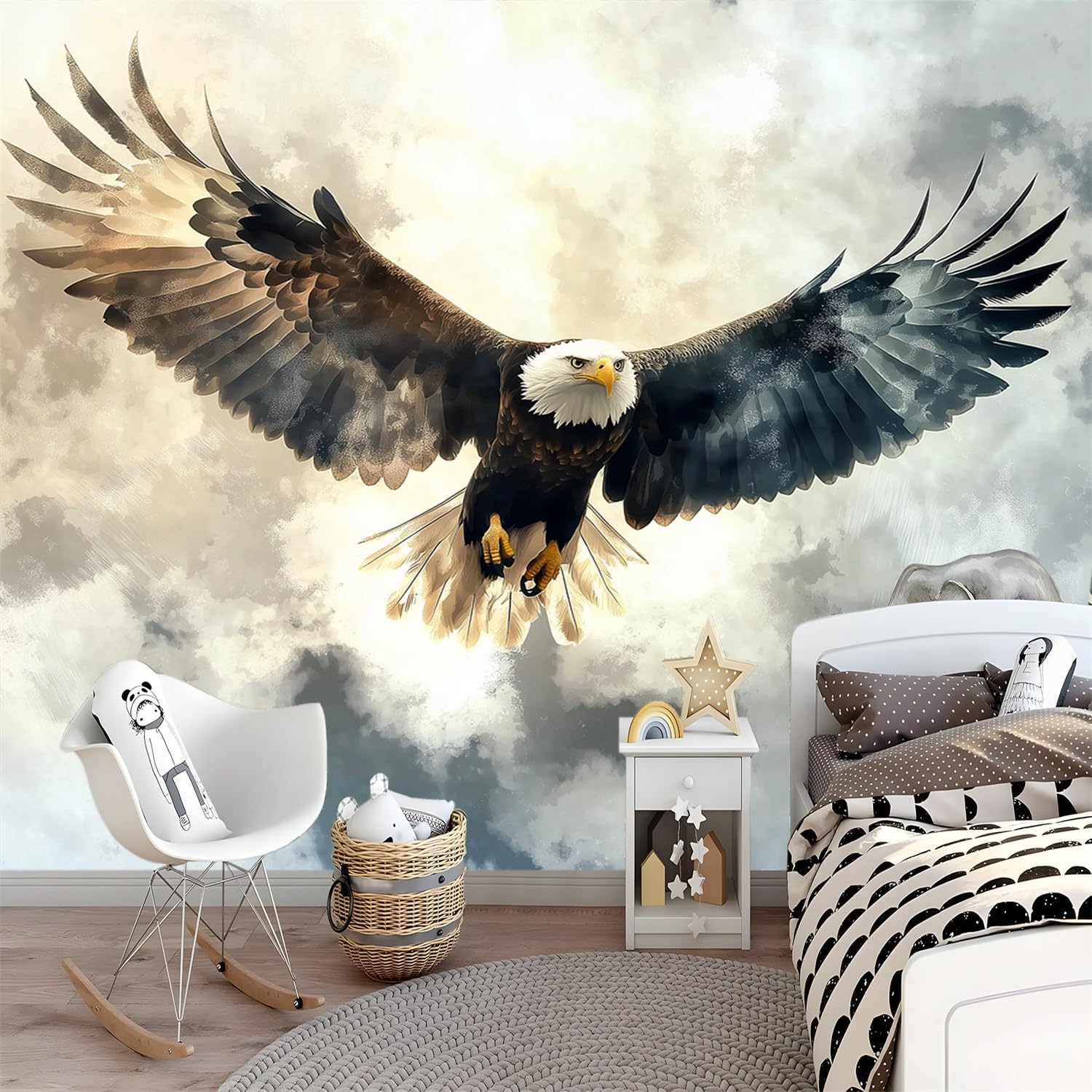 Papel pintado 250 x 175 cm, Animales De Acuarela Águila Diseño de fondo con efecto 3D de rollos de papel tapiz, Gris Papel pintado para el hogar, dormitorio, sala de estar