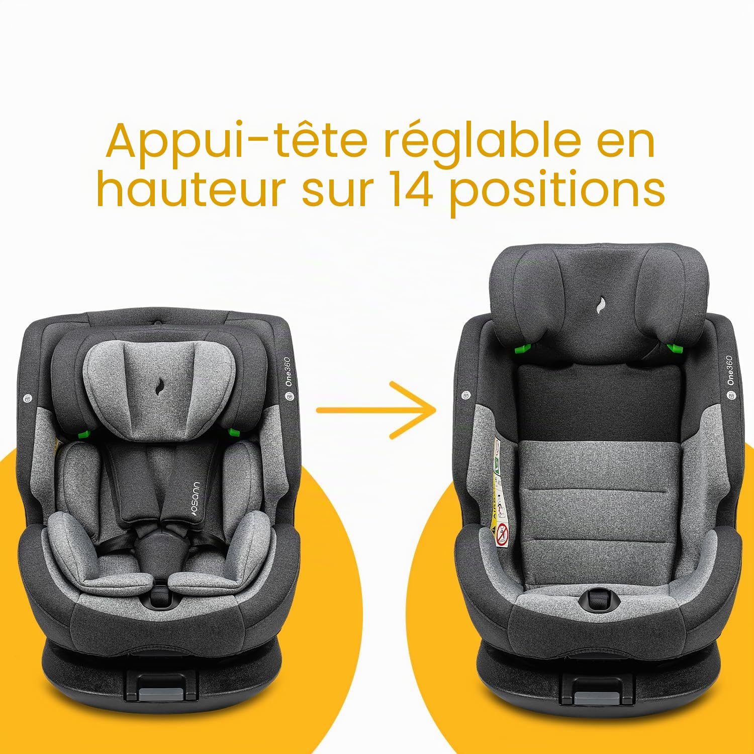 OSANN - Siège auto bébé/enfant One360 Rotatif 360° Isofix - 40-150 cm - 0 à 12 ans - Groupe 1/2/3 - Gris, Hauteurs 14 positions, Dos/Face à la route, Supports magnétiques pour sangles d'épaules