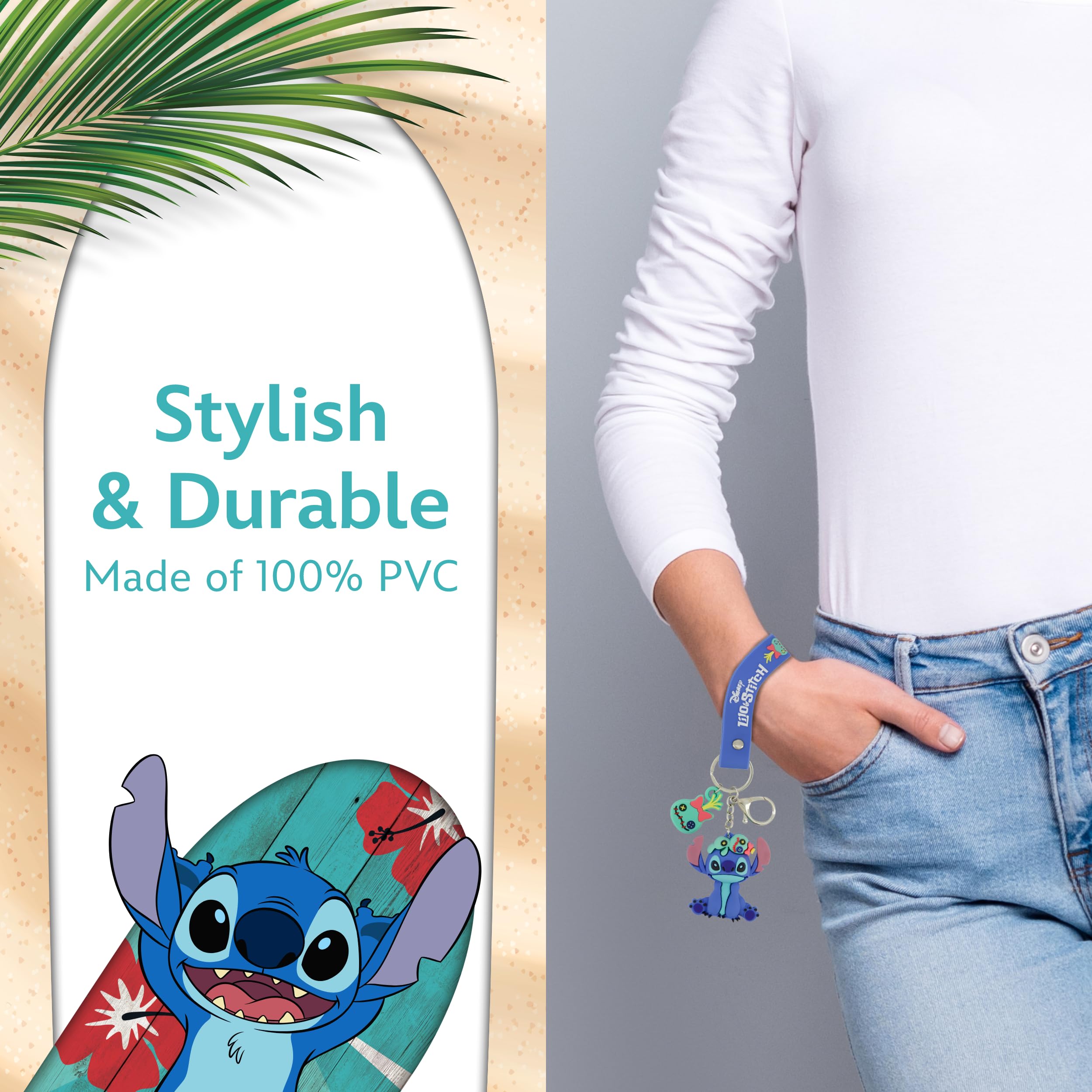 Chaveiro Disney Stitch, pulseira Scrump Charm com chaveiro, azul