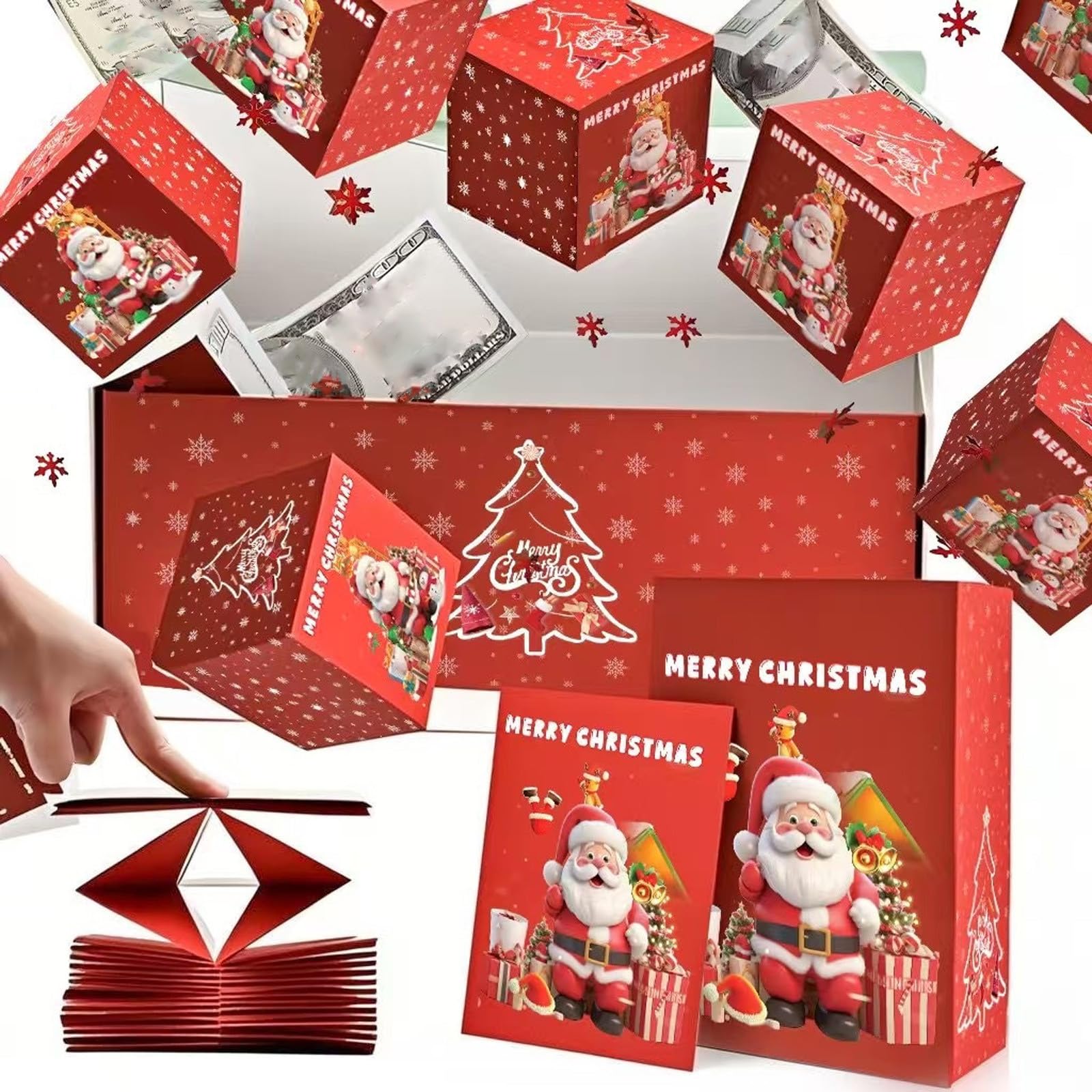 Surprise Gift Box Explosion for Money, Merry Christmas Folding Bouncing Gift Boxes, Pop-Up Gift Boxes Explosion for Christmas, Birthdays, Anniversaries & Valentine's Day (Red, C, 10 Bounces)