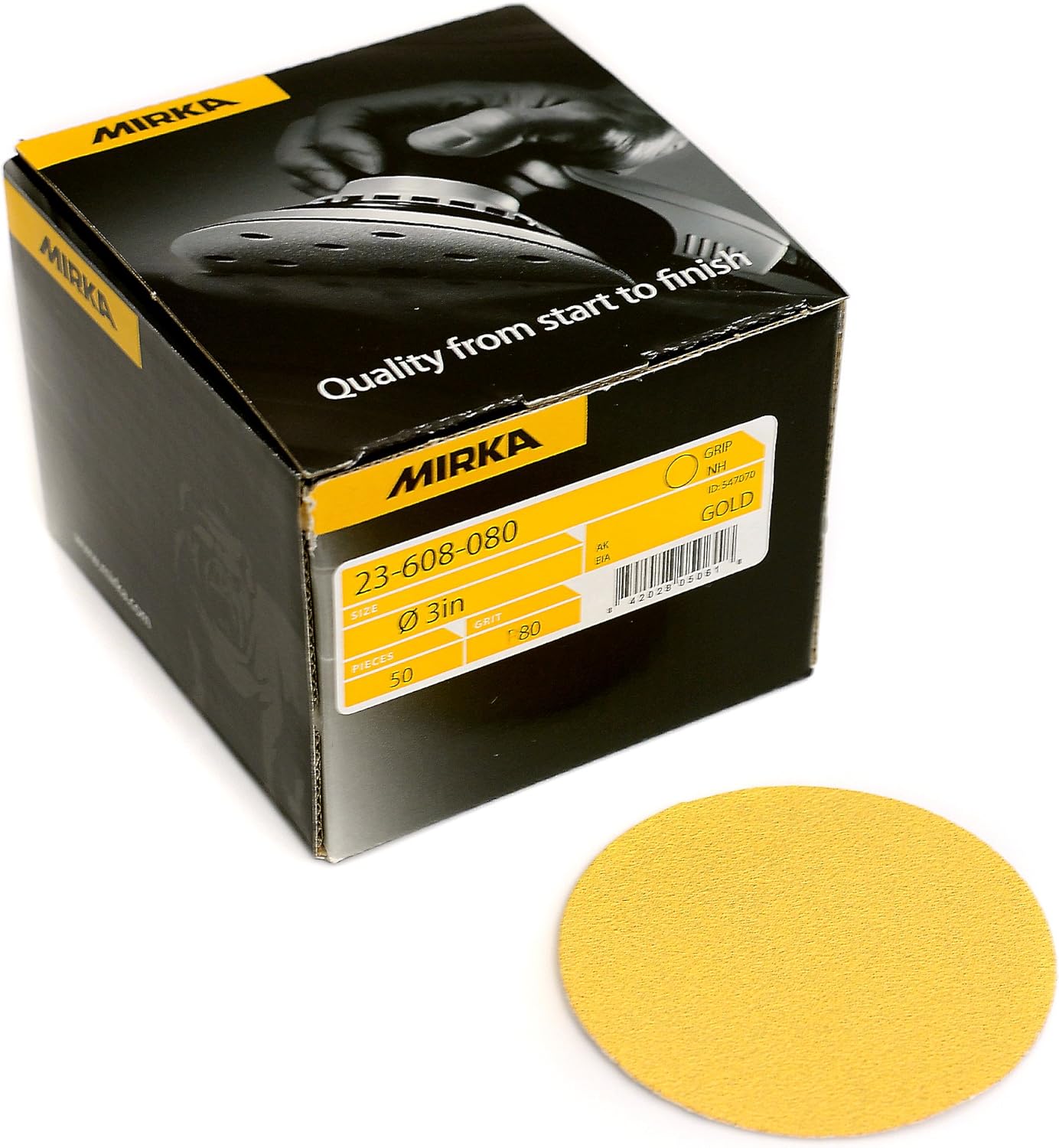 Mirka 23-608-150 Gold 3" Grip Backed Sanding Disc, 150 Grit, Qty. 50