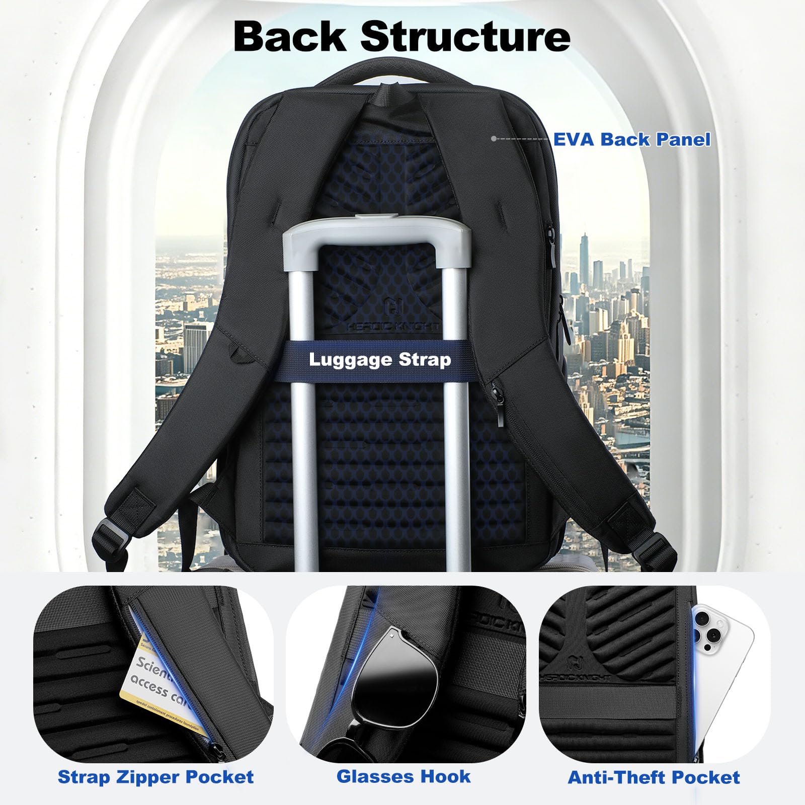 30L Zaino Viaggio Cabina Aereo 40x30x20 per 17.3''Laptop | Zaino Business Uomo con USB A&C, Zaino Porta PC Computer Impermeabile Antifurto per Lavoro Ufficio Università, Nero
