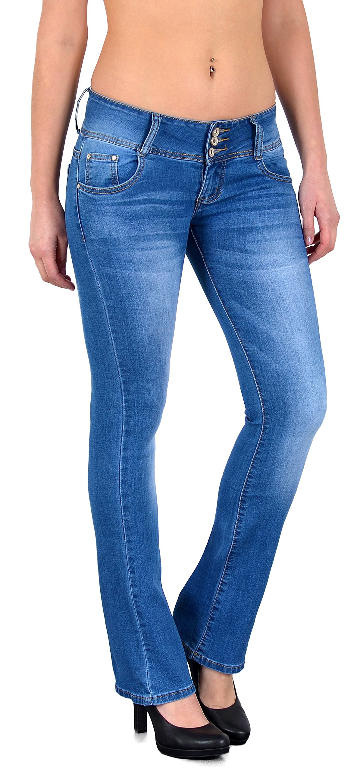 ESRA Bootcut Jeans Damen Low Waist Jeans Damen Stretch Schlaghose bis Übergröße B200