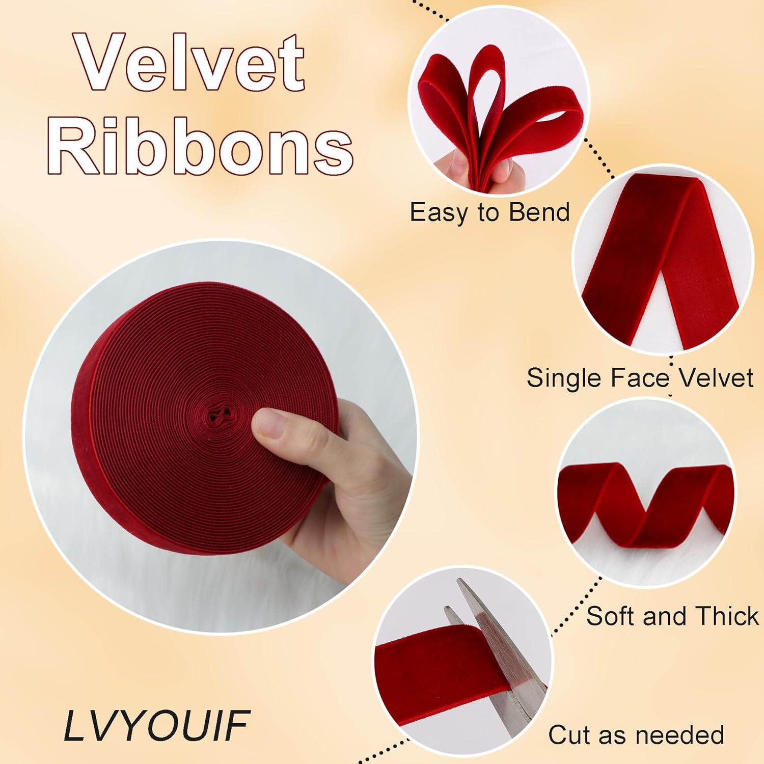 1 Inch Velvet Ribbon 10 Yards LVYOUIF Single-Sided Velvet Ribbon Trim Perfect for Christmas Trees Gift Wrapping Bouquets Wedding Decor and DIY Crafts Wine-239
