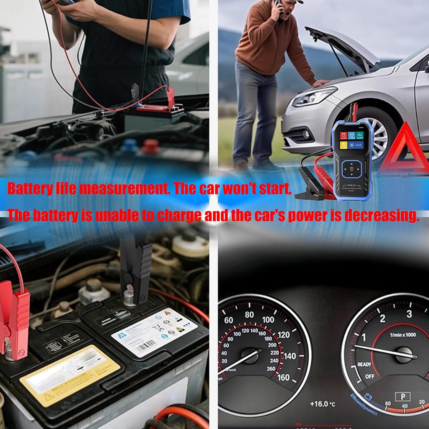 ABS Compact Battery Tester Tool for Electric Vehicles Car Shockproof Design Real Time Load Capacity Testing Motorcycle Battery Detector