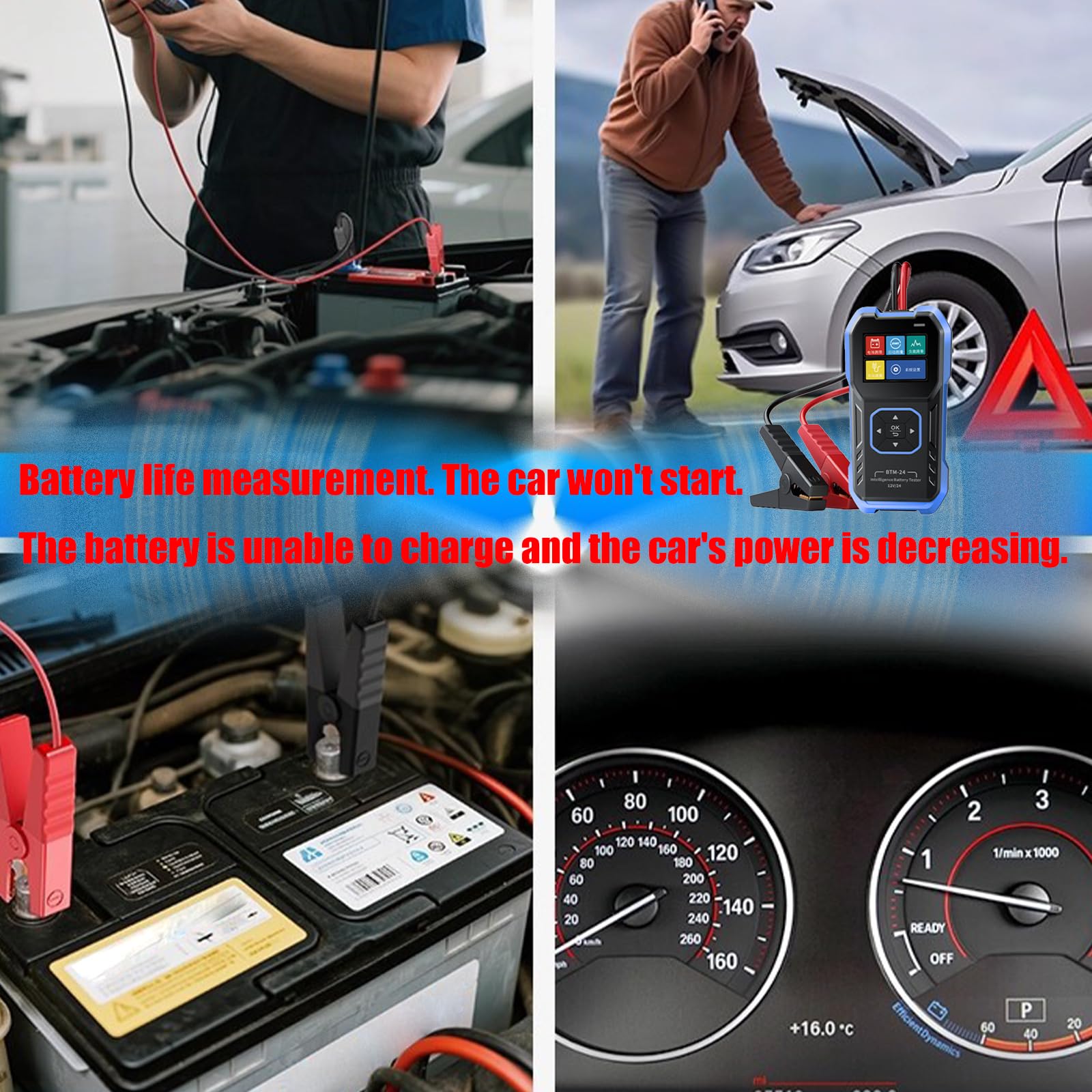 Tester di carico della batteria per autoveicoli multipli Display da 2,4 pollici Analisi delle tensioni in tempo reale per auto camion moto manutenzione moto rivelatore carica batteria