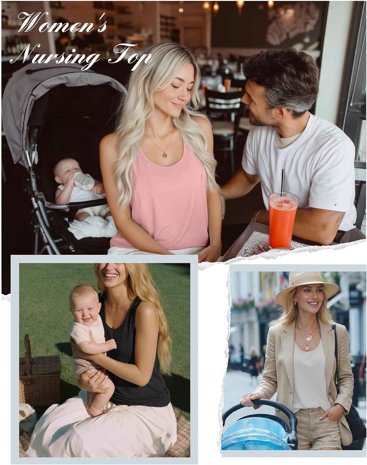 Ficerd 3 Pack Women's Maternity Nursing Tank Tops Breastfeeding Zipper Sleeveless Shirts Comfy Summer Pregnancy Clothes(XX-Large,Black, White, Pink)