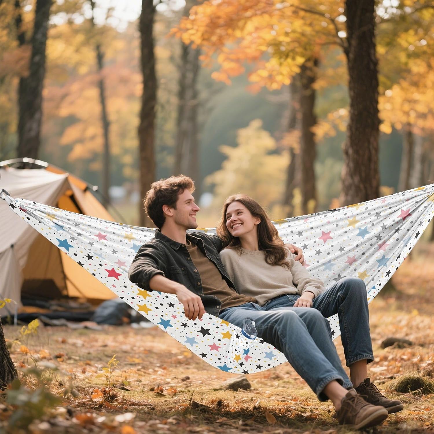 ALAZA Polka Dots Stars Camping Hammocks Single or 2 Person 500 lbs Portable Parachute Travel Hammock w/Tree Straps for Hiking Backpacking Indoor Outdoor