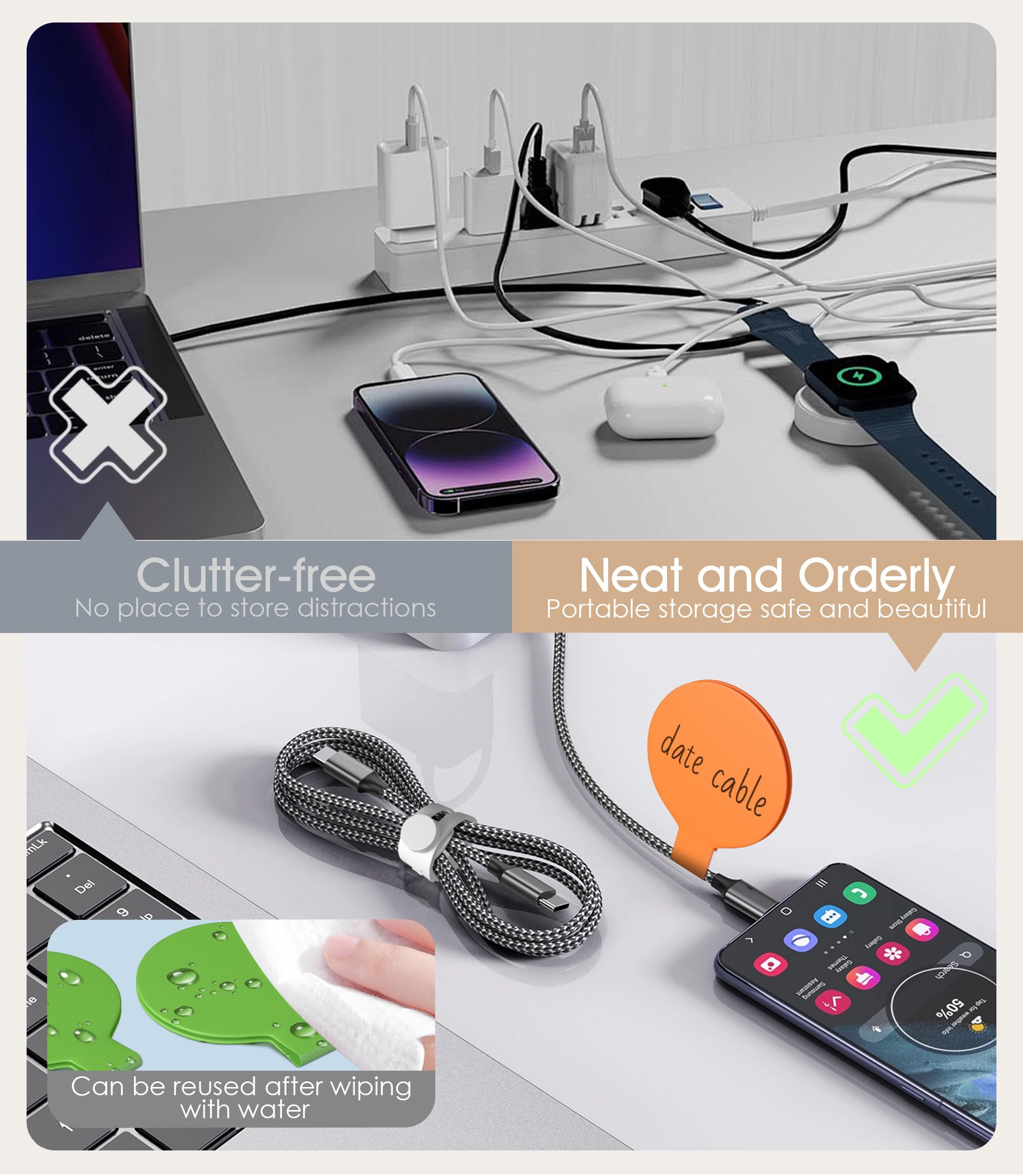 Attaches De Câble En Silicone,Sangles De Cble En Silicone Organisateur De Cables Refermable Clips Rangement De Cable Organisateur De Cables De Charge Pour Bureau Maison Voiture 24pcs