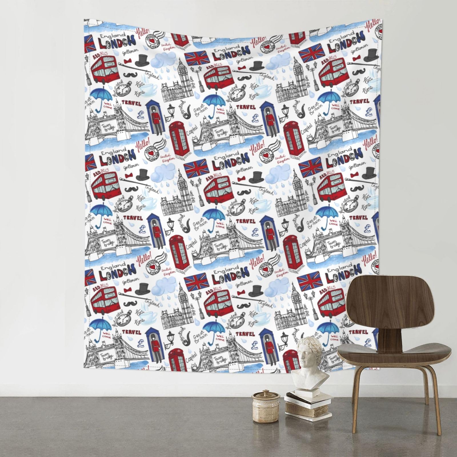 YYHWHJDE London Prints 60x51in Wall Tapestry – High-Grade Polyester Throw for Dorm, Beach & Home Decor