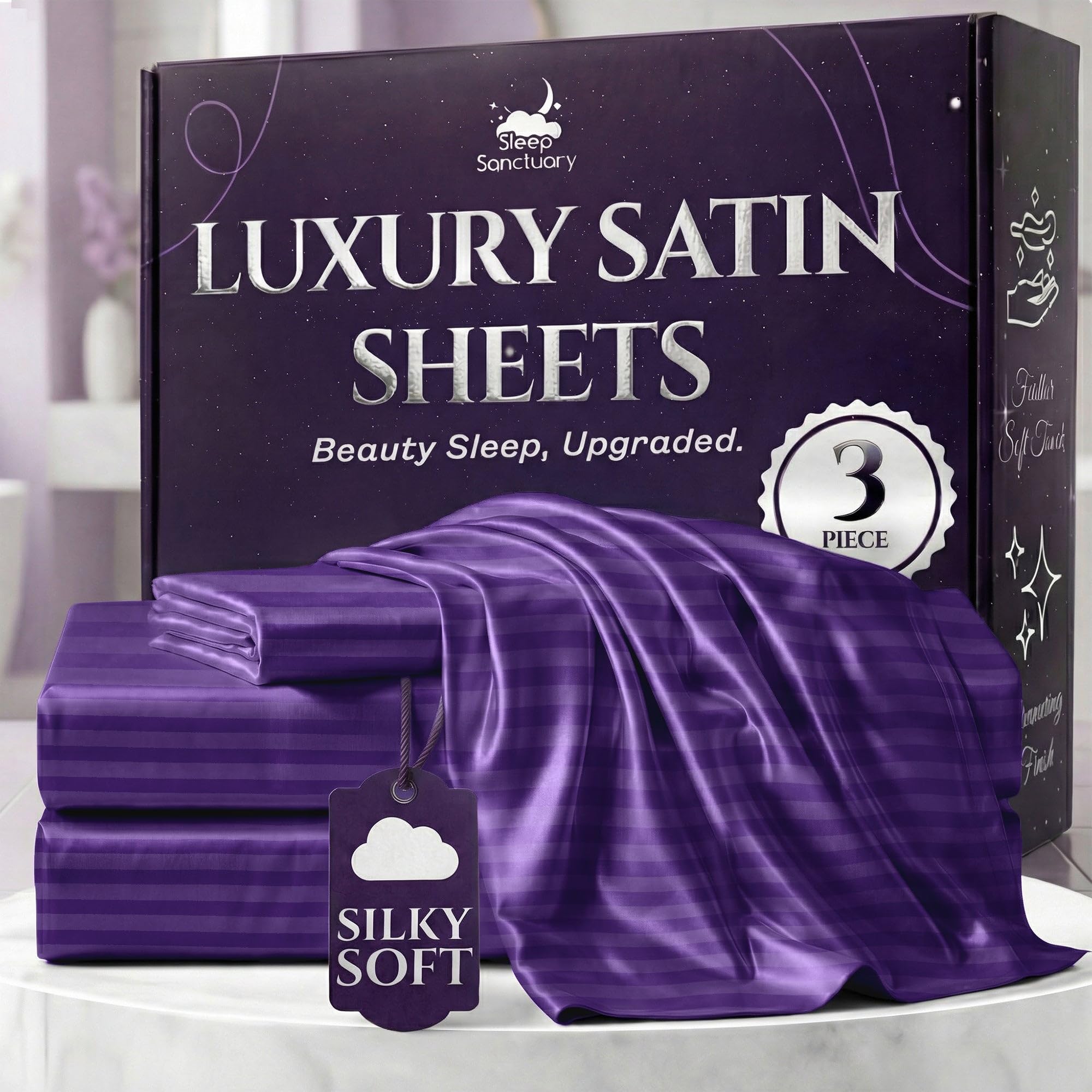 SLEEP SANCTUARY Satin Sheets Twin Size 3 Piece Luxury Silky Bed Set Softer Than Silk 15 Deep Pocket