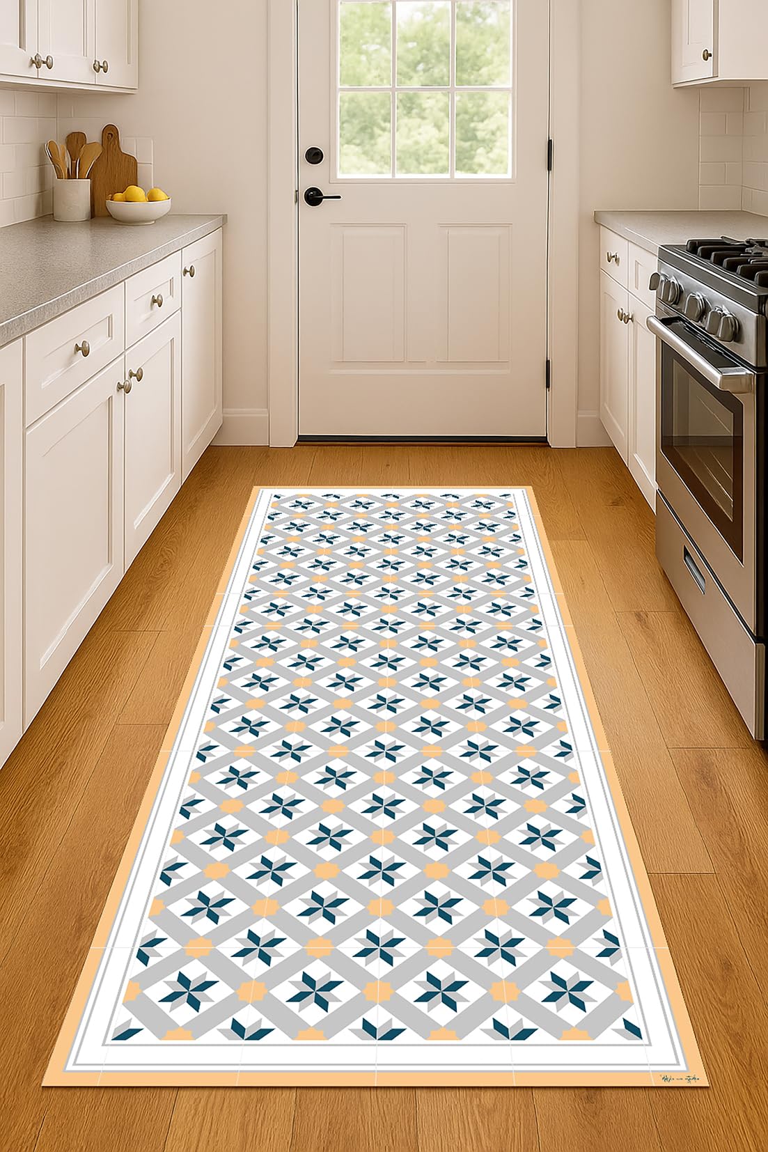 DobleUve Estudio Alfombra Vinílica Hidráulica 23 | Color Amarillo | 65x140 cm | Alfombra Cocina Lavable Antideslizante | Alfombra Vinilica | Suelo Vinílico | Alfombra Vinilo Salón
