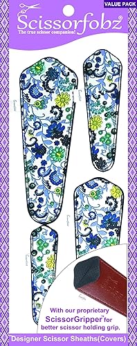 SCISSORFOBZ Fundas protectoras para tijeras de diseñador, 4 unidades, tamaño surtido, diseño floral victoriano azul #4-304 disponible en Yaxa Guatemala