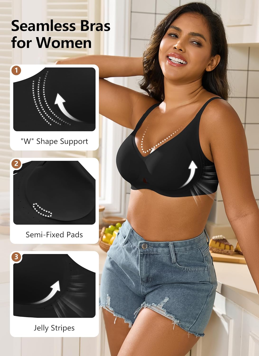 Wireless Push Up Bras Full Coverage No Underwire Seamless T Shirt Bra Everyday Sleep Jelly Bras for Older Women - Image 4