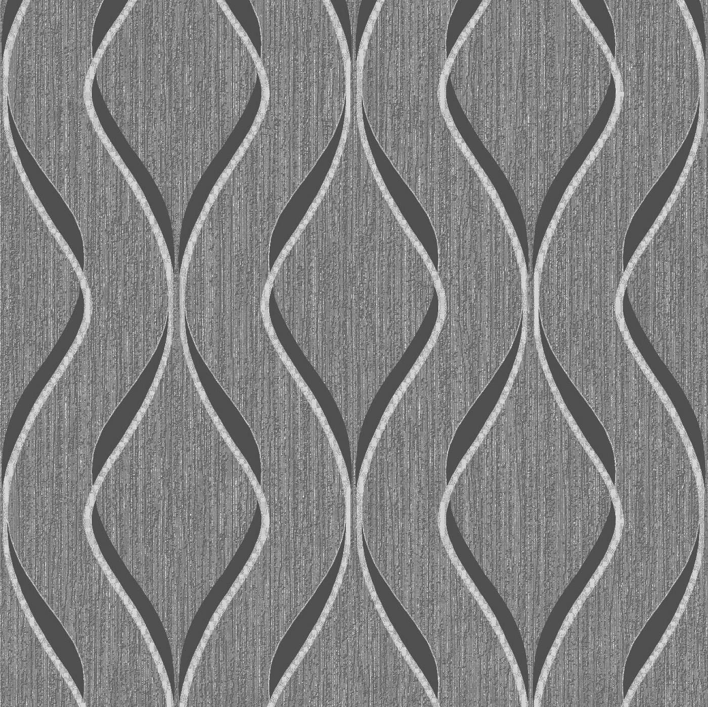 Yöl Grey And Silver Heavyweight Blown Vinyl Indra Wave Wallpaper Geometric Pattern
