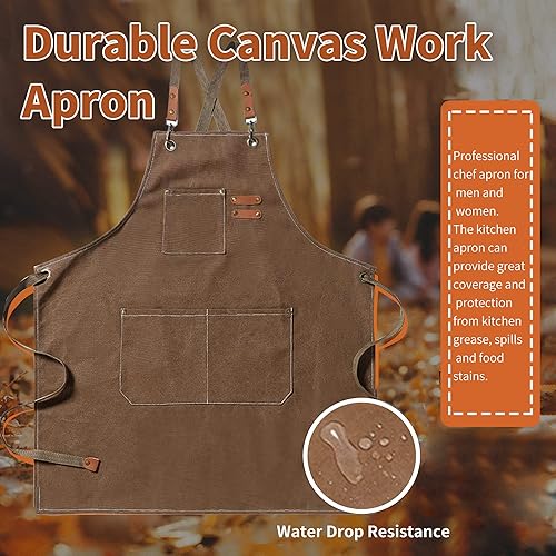 Work Aprons for Men,Waterproof Kitchen Grill Apron with Pockets,Chef Cooking Aprons with Pockets