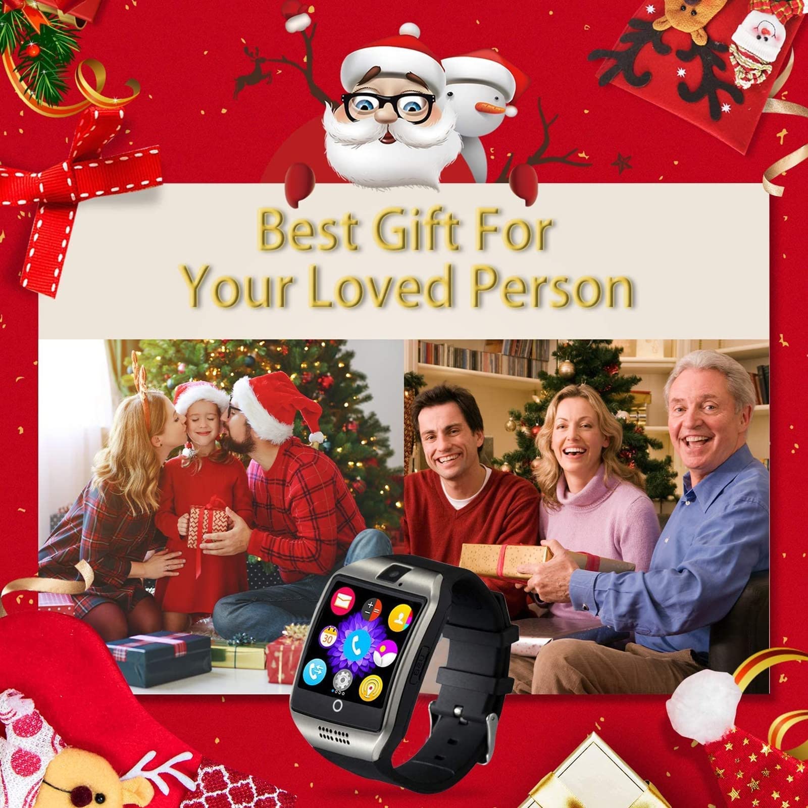 Reloj Inteligente Android con Pantalla Táctil Completa para Mujeres, Hombres Y Niños, con Ranura para Tarjeta SIM, Podómetro, Cámara, Reloj Recordatorio De Notificación De Mensaje