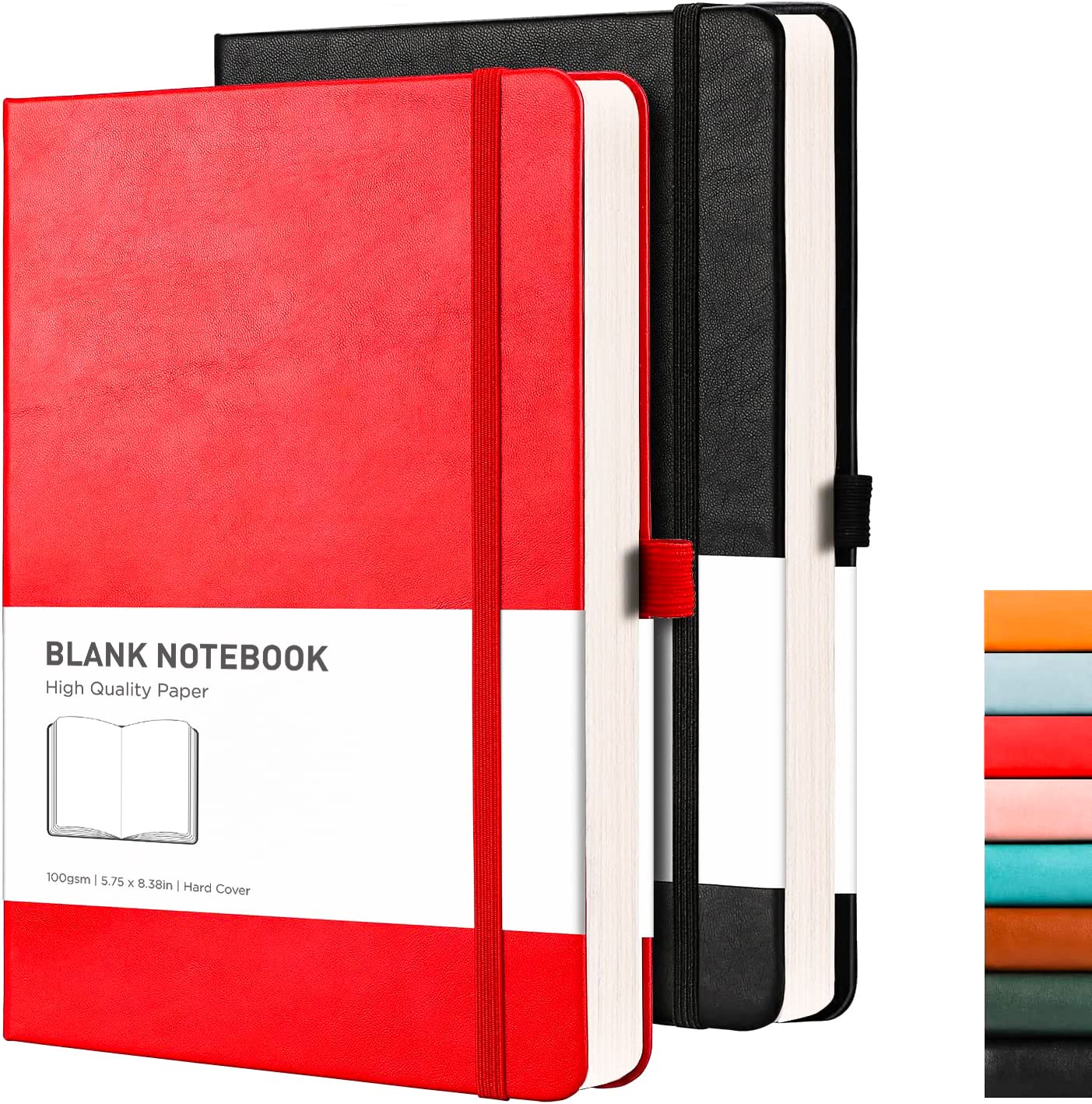 RETTACY Blank Notebook A5 Plain Notebook 2 Pack, 384 Pages Unlined Notebook with 100gsm Blank Paper, Pen Holder, Inner Pocket