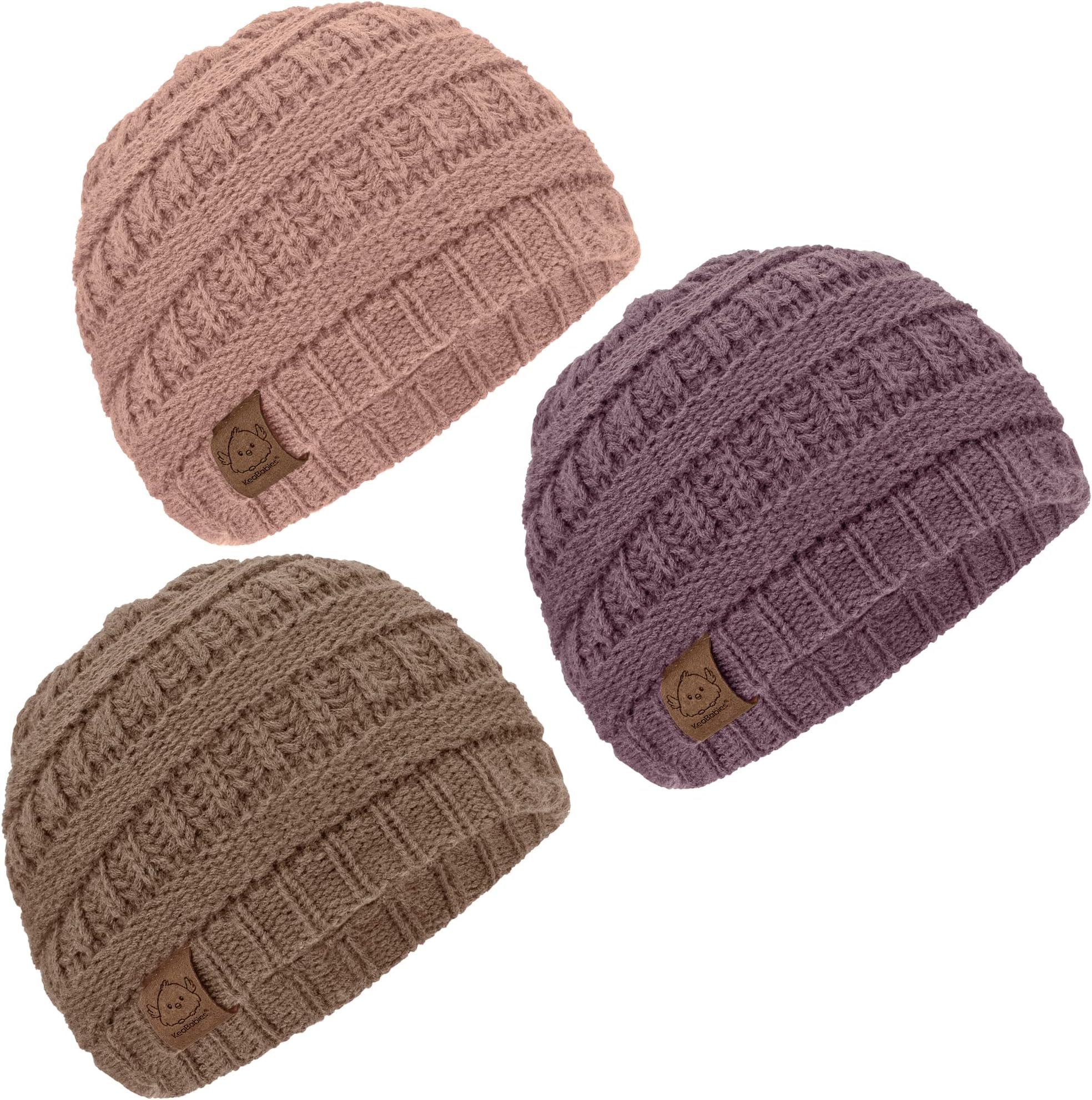 KeaBabies 3-Pack Baby Beanies for Boys, Girls - Soft, Cute Baby Winter Hats 6-36 Months, Stretchy Knit, Warm Toddler Winter Hat, Newborn, Infant, Toddler Beanie for Babies Girl, Boy (Wine, M)