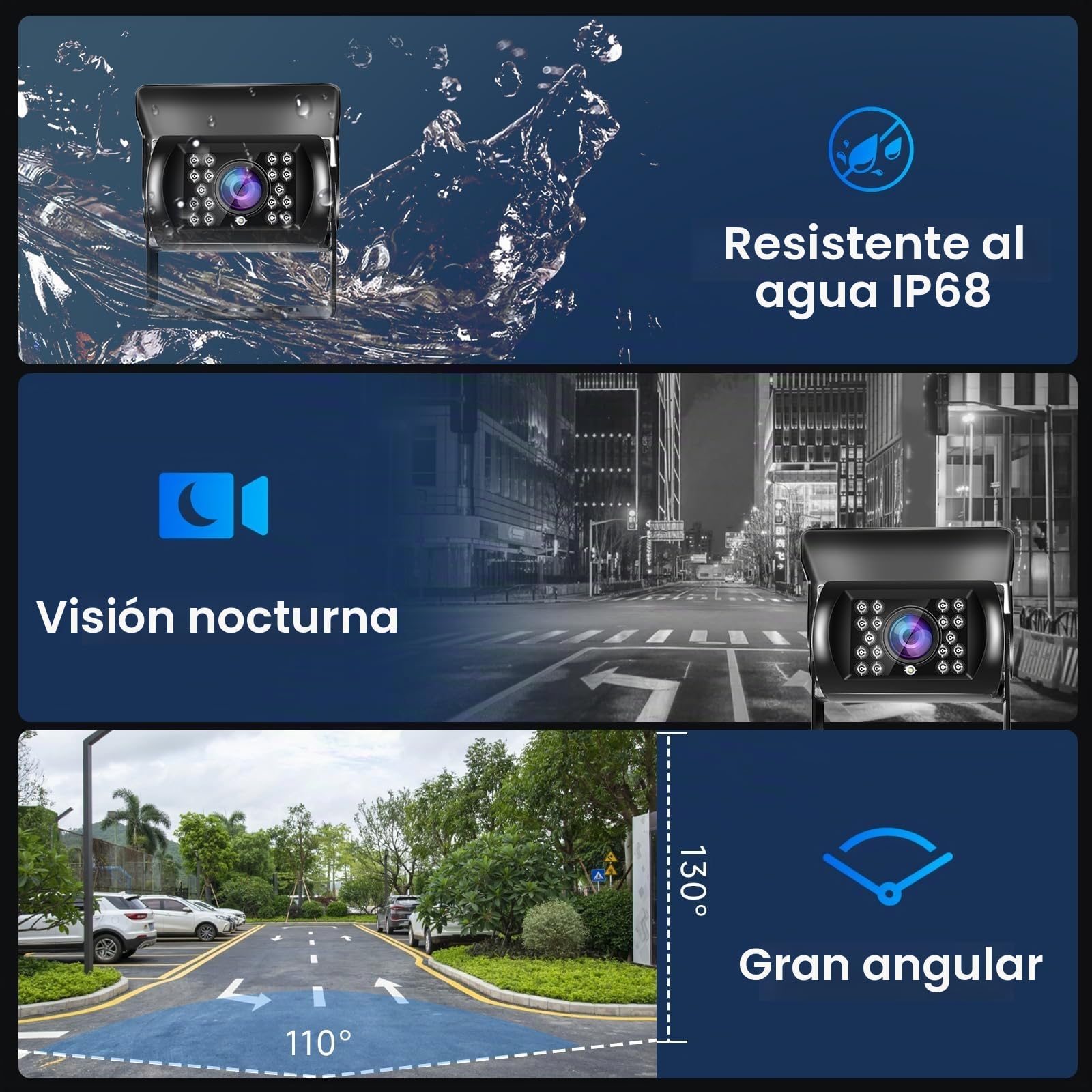 VECHTE Cámara de Marcha Atrás y 7 Pulgadas LCD HD Monitor IP68 Impermeable Visión Nocturna Camara de Visión Trasera para Camiónes, Autobuses, Coches, RV, Caravanas, Furgonetas+15m Cable, 12V-24V