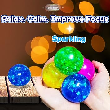 Blue Squishy Glitter Stress Balls Miniature Figurines - Stress Relief Squishy Ball - Squish Dough Ball Collectible Figurines for Easter Basket Stuffers, Party Favors and Desk Decor