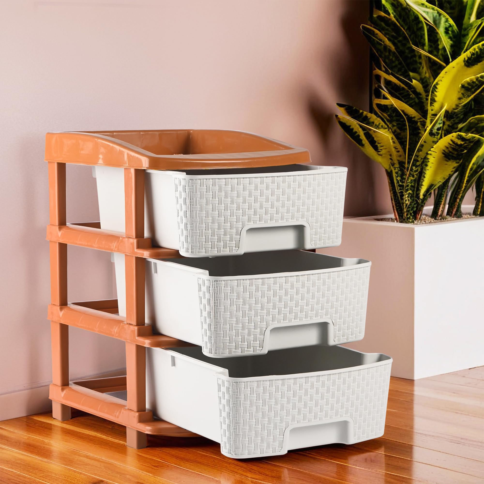 Kuber Industries 3-Tier Collapsible Multipurpose Plastic Drawers Storage Organizer | Durable Cabinets/Storage Rack for Kitchen | Kids Toy Box & Shelf for Home/Office | Brown & White-picture-27