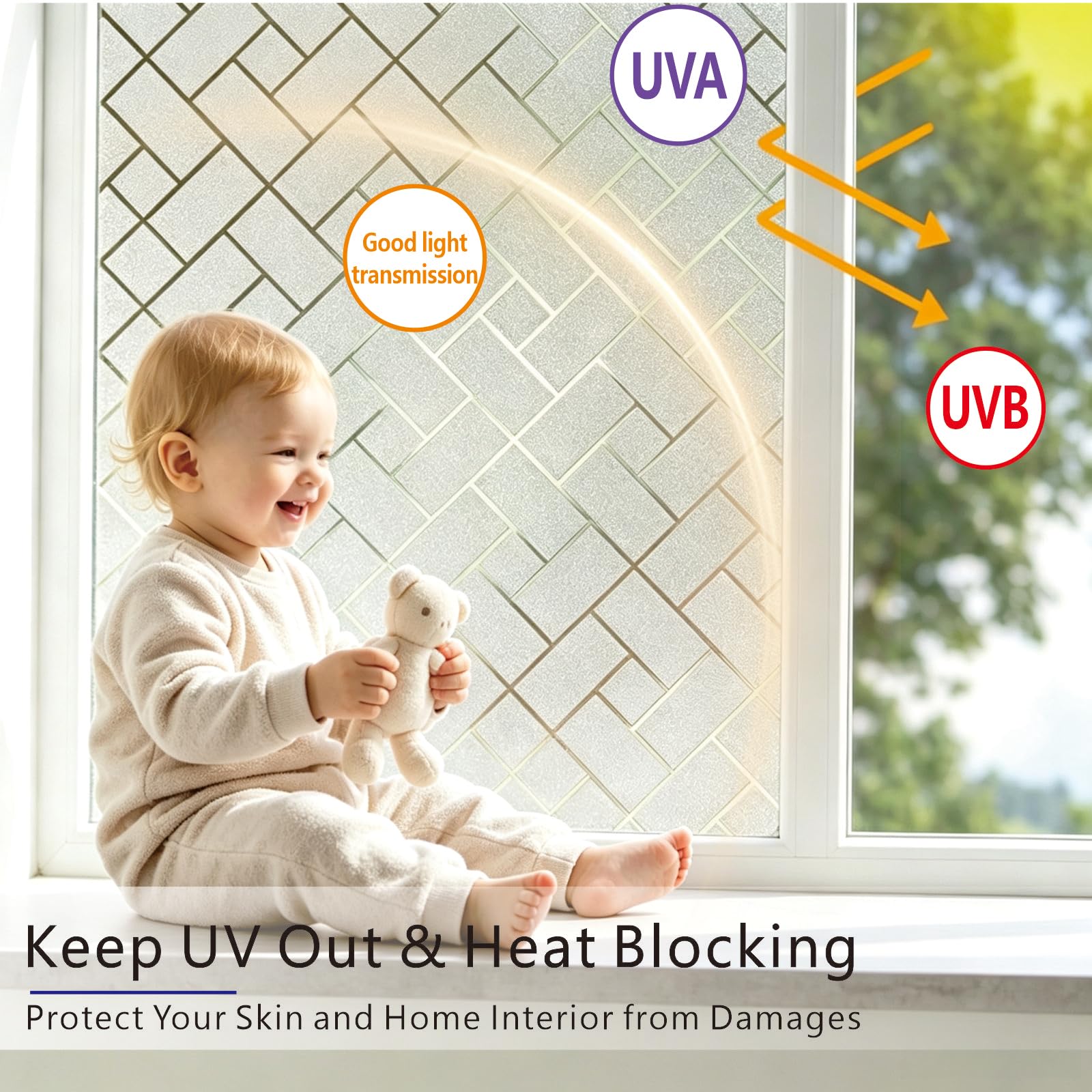 Pellicola Smerigliata 30 x 1560 cm con Protezione Uv, Senza Colla Statica, Controllo Del Calore, Protezione Privacy, Pellicola Privacy Vetri Finestre per Casa Cucina, griglia obliqua