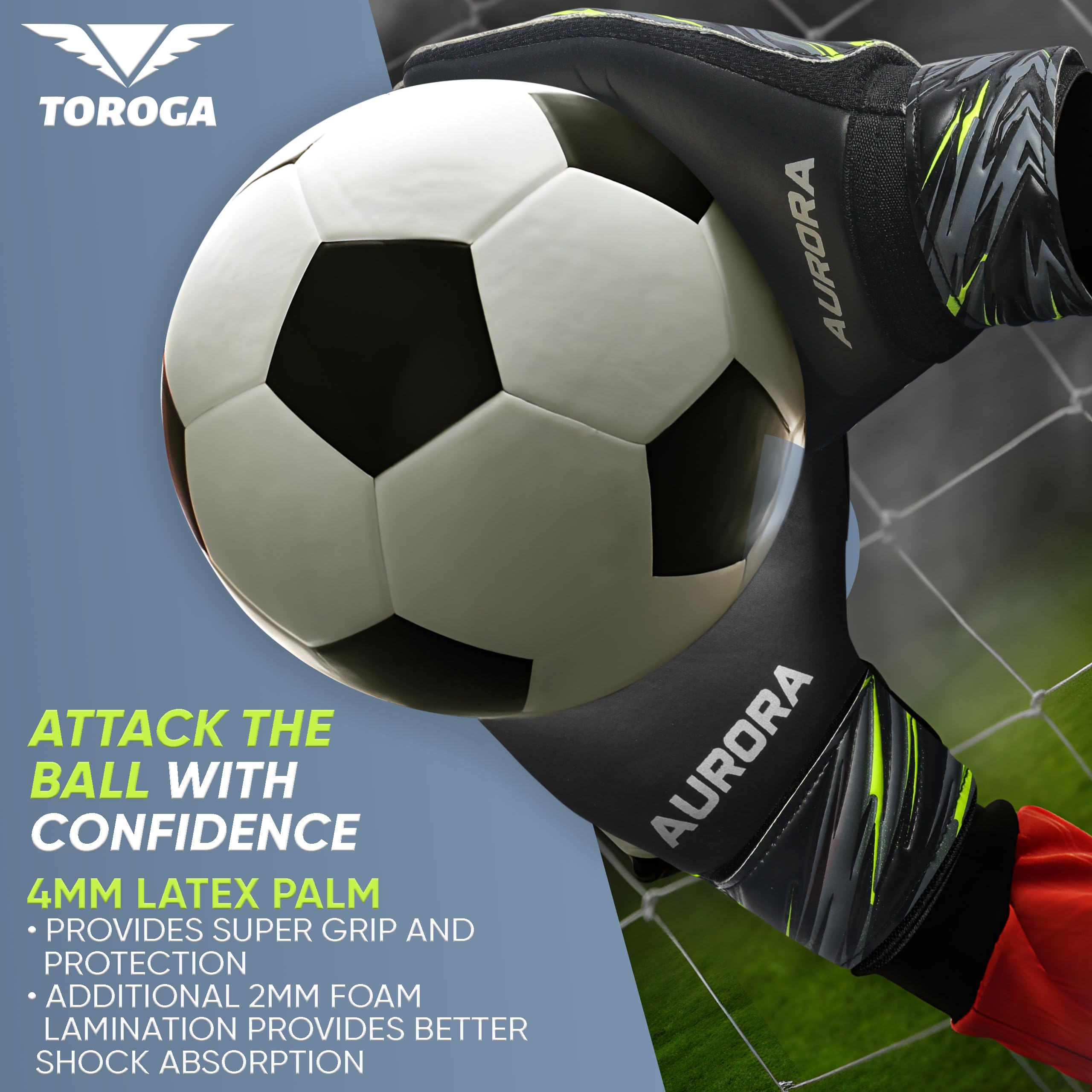TOROGA Football Goalkeeper Gloves For Boys kids Children Youth Soccer Goalie Glove with Super Grip Palms (Black, 2) - Image 4