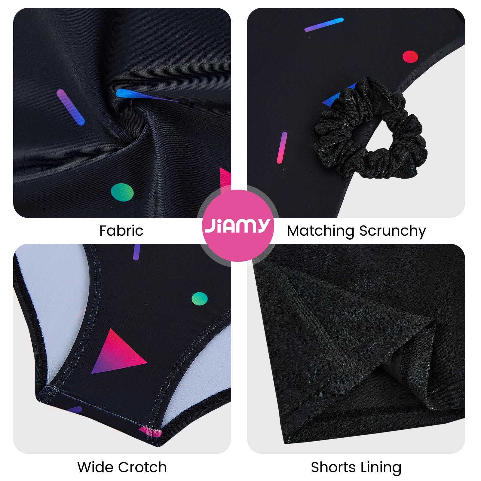 JiAmy Maillot Gimnasia Ritmica para Niña, Maillot Ballet Cuello redondo Disfraz Gimnasta Incluyendo Hairband Pantalones cortos 3-12 años